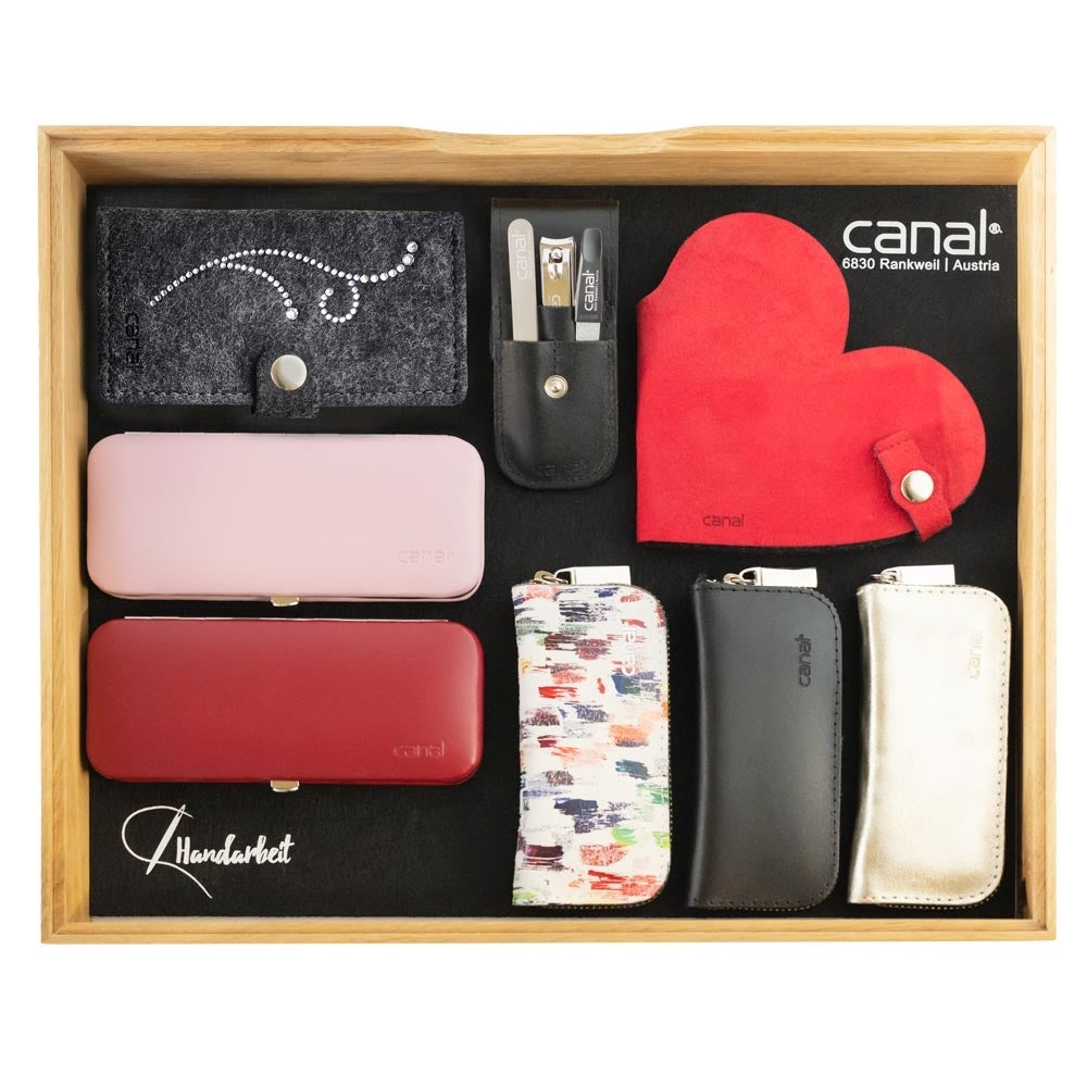 Etui Zahlteller mit 8 Etuis Leder & Filz