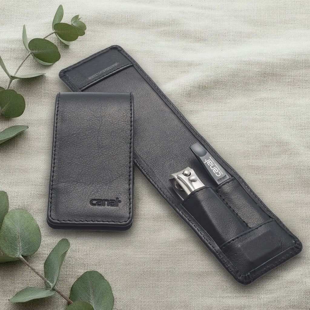canal Maniküre-Steck-Etui aus Leder, schwarz, 2-teilig