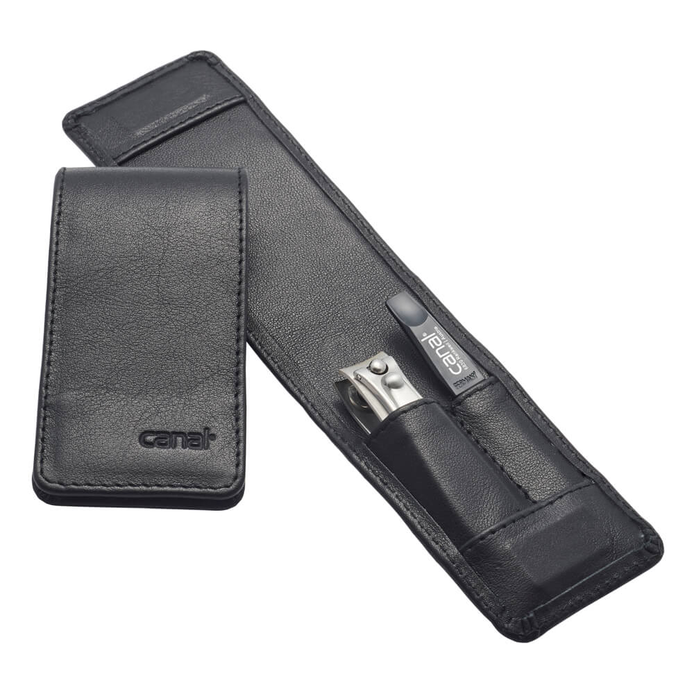 canal Maniküre-Steck-Etui aus Leder, schwarz, 2-teilig