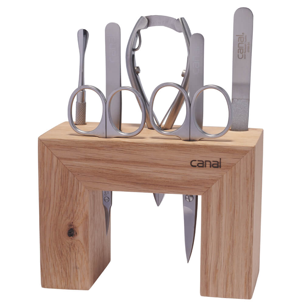 canal Instrumentehalter aus Eiche mit 7 hochwertigen Instrumenten aus Edelstahl