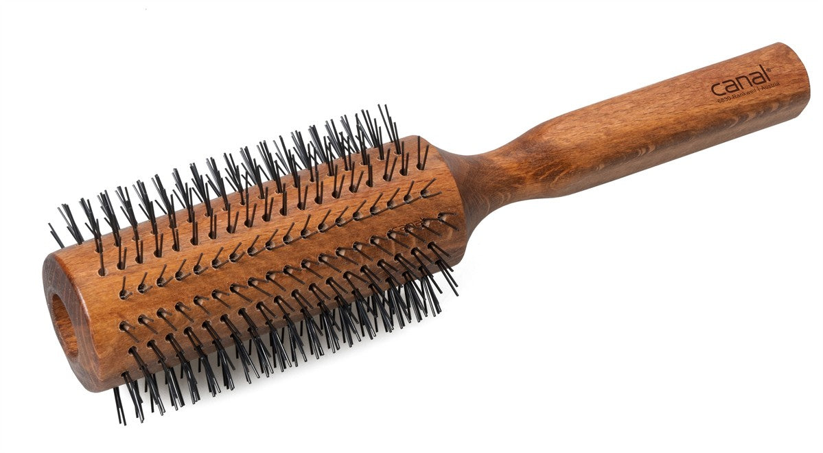 Round hairbrush with nylon bristles