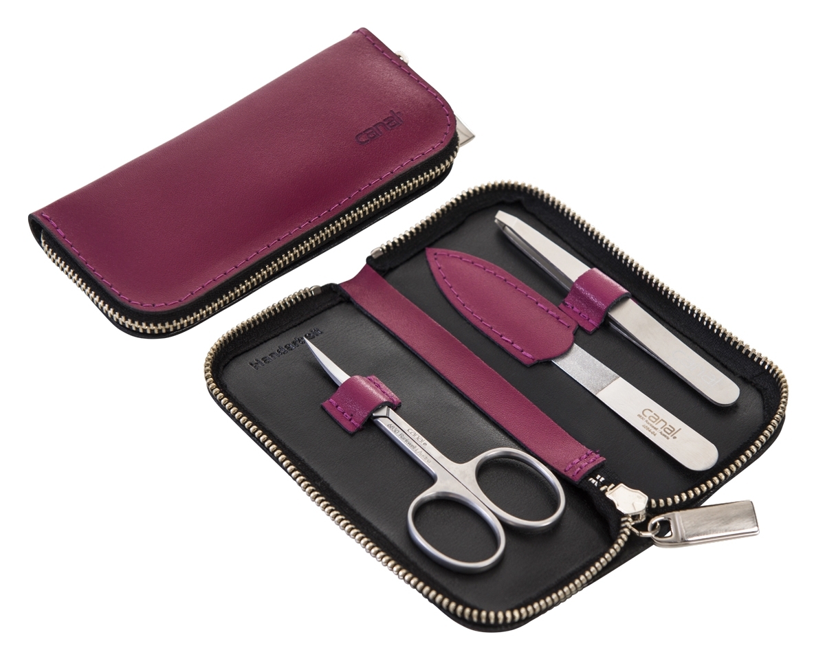 Custodia con cerniera di cuoio in crosta, bacca, 3 Custodia con cerniera di cuoio in crosta, bacca, 3