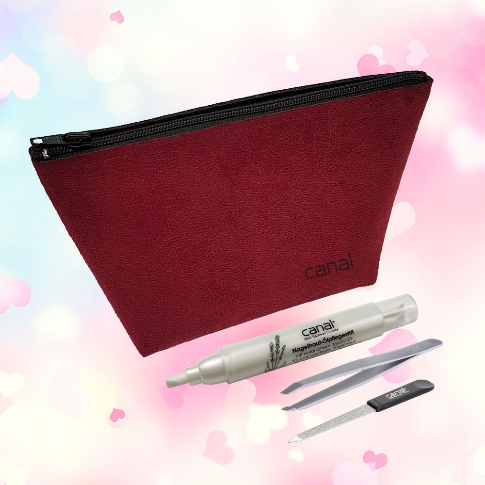Borsa da toilette alcantara "rosso vino", 4 pezzi Borsa da toilette alcantara "rosso vino", 4 pezzi