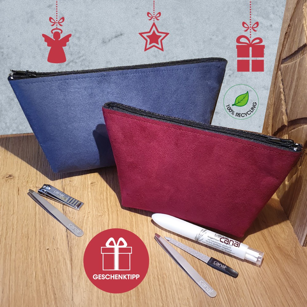 Borsa da toilette alcantara "rosso vino", 4 pezzi Borsa da toilette alcantara "rosso vino", 4 pezzi