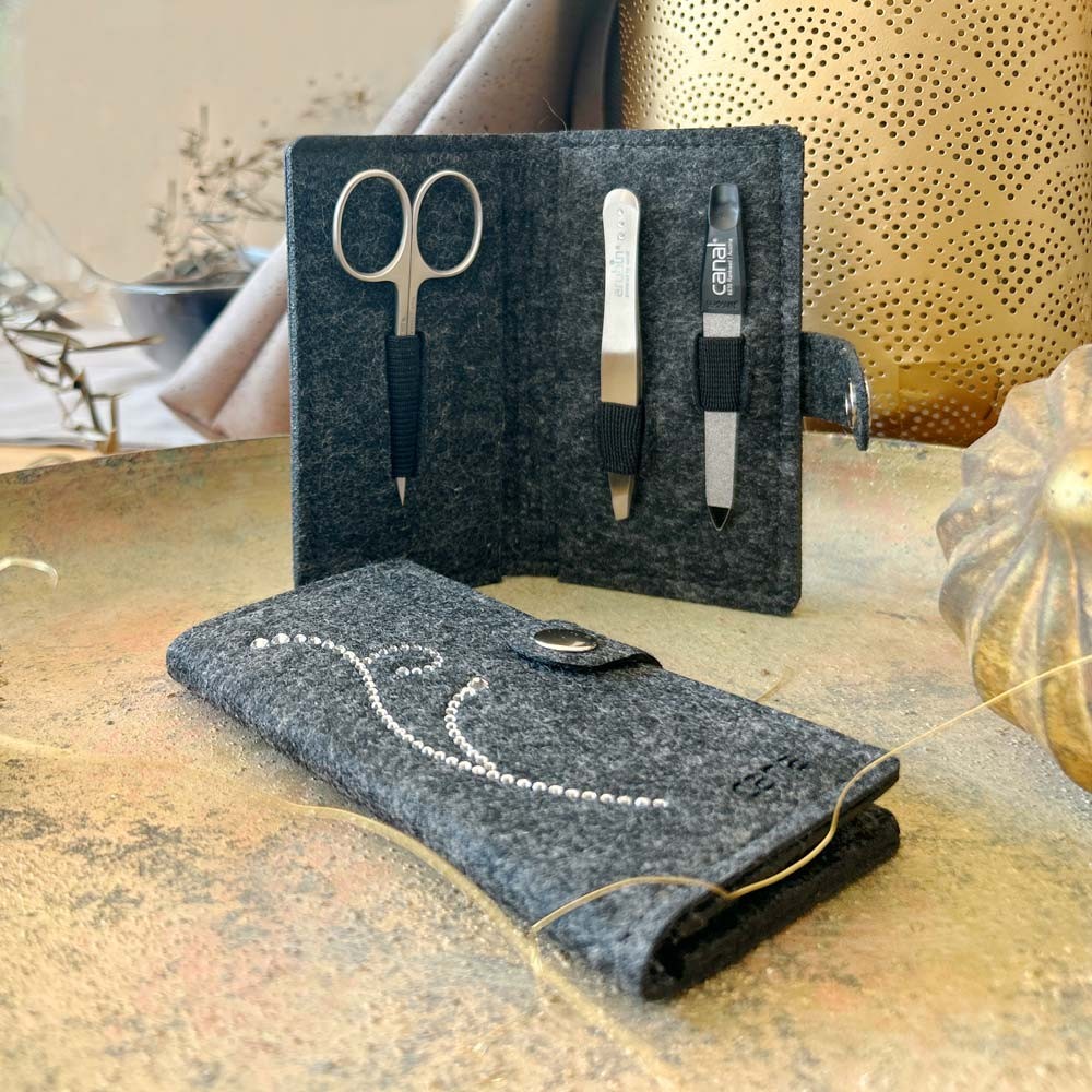 Felt manicure case "Strass", 3 pieces Felt manicure case "Strass", 3 pieces