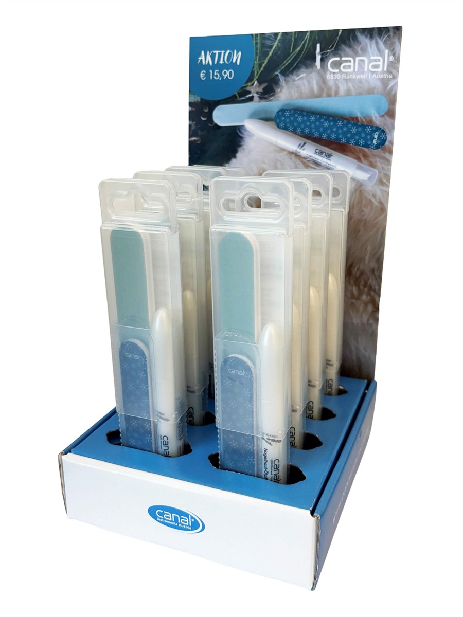 Présentoir avec kits de soins pour les ongles