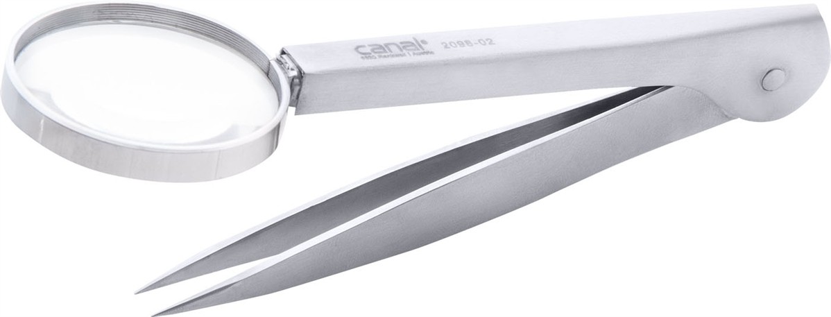 Splitterpinzette mit 4-fach-Lupe, rostfrei Splitterpinzette mit 4-fach-Lupe, rostfrei