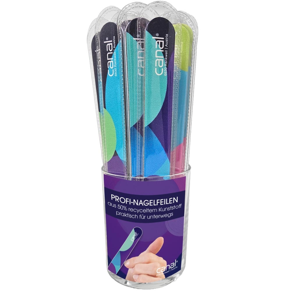 Sandblattfeilen im Glasdisplay, 22-teilig Sandblattfeilen im Glasdisplay, 22-teilig