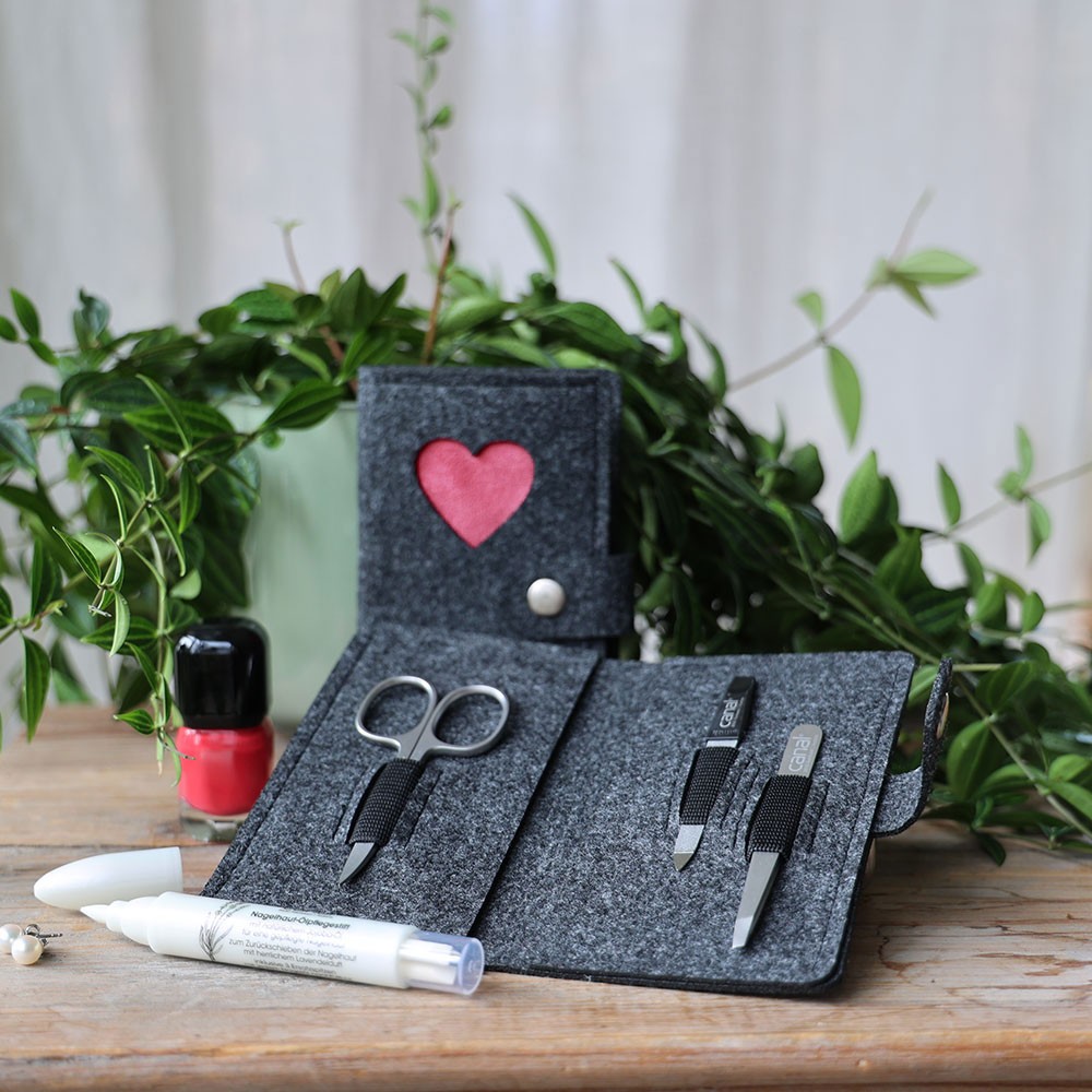 Custodia per manicure di feltro "cuore", grigio, 3 Custodia per manicure di feltro "cuore", grigio, 3