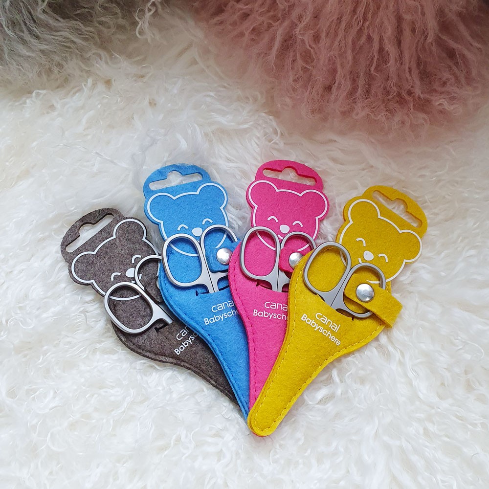 Babyschere gebogen rostfrei inkl. Bärchen-Etui Babyschere gebogen rostfrei inkl. Bärchen-Etui