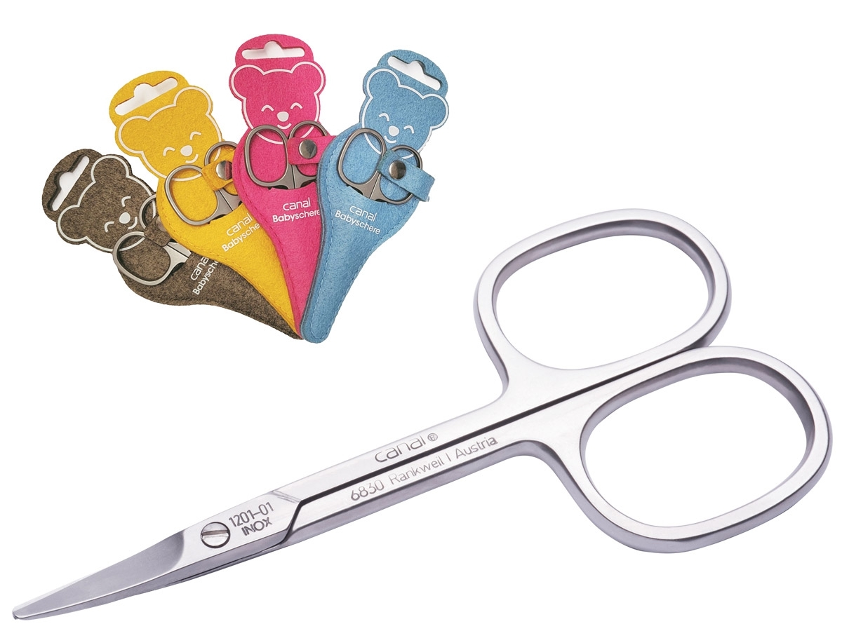 Babyschere gebogen rostfrei inkl. Bärchen-Etui Babyschere gebogen rostfrei inkl. Bärchen-Etui