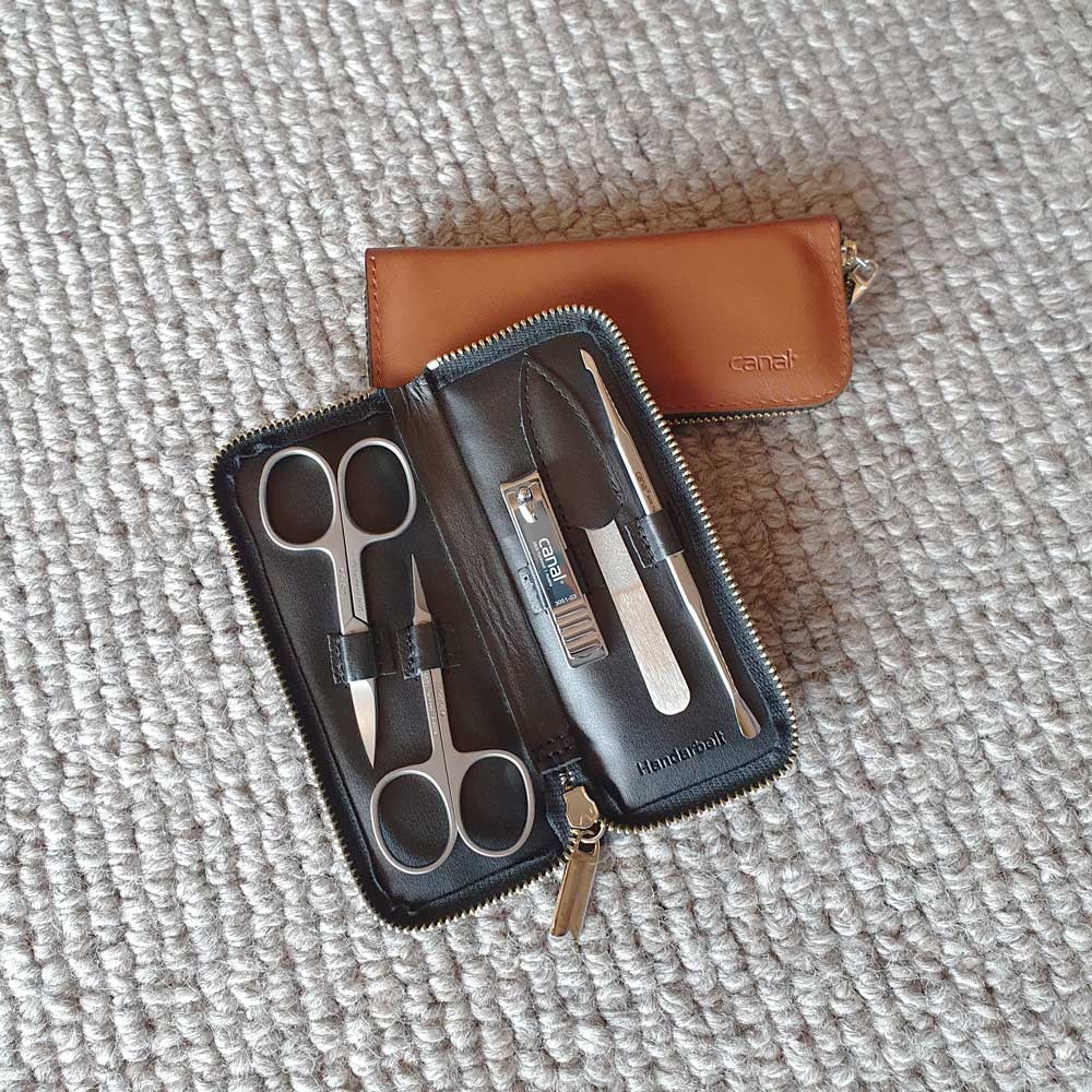 Custodia con cerniera di nappa, cognac, 5 pezzi Custodia con cerniera di nappa, cognac, 5 pezzi
