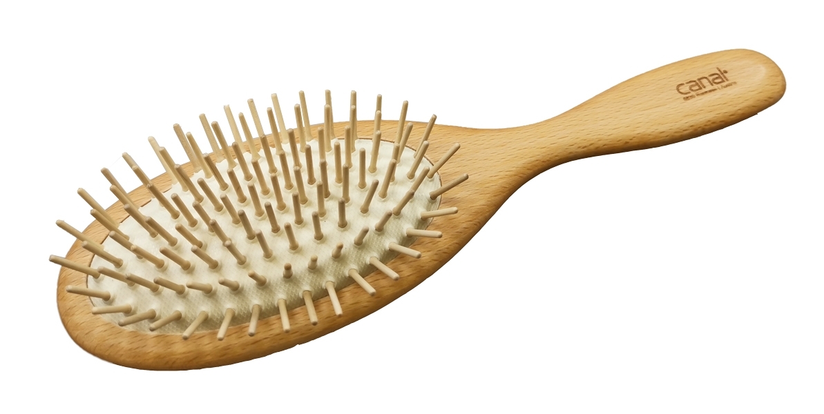 Haar- und Kopfmassagebürste mit Holzstiften Haar- und Kopfmassagebürste mit Holzstiften