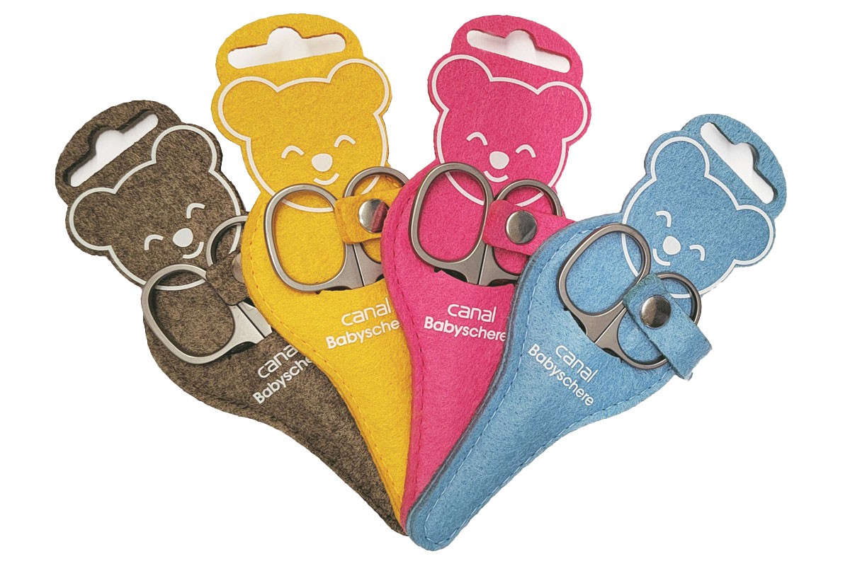 Babyschere gebogen rostfrei inkl. Bärchen-Etui Babyschere gebogen rostfrei inkl. Bärchen-Etui