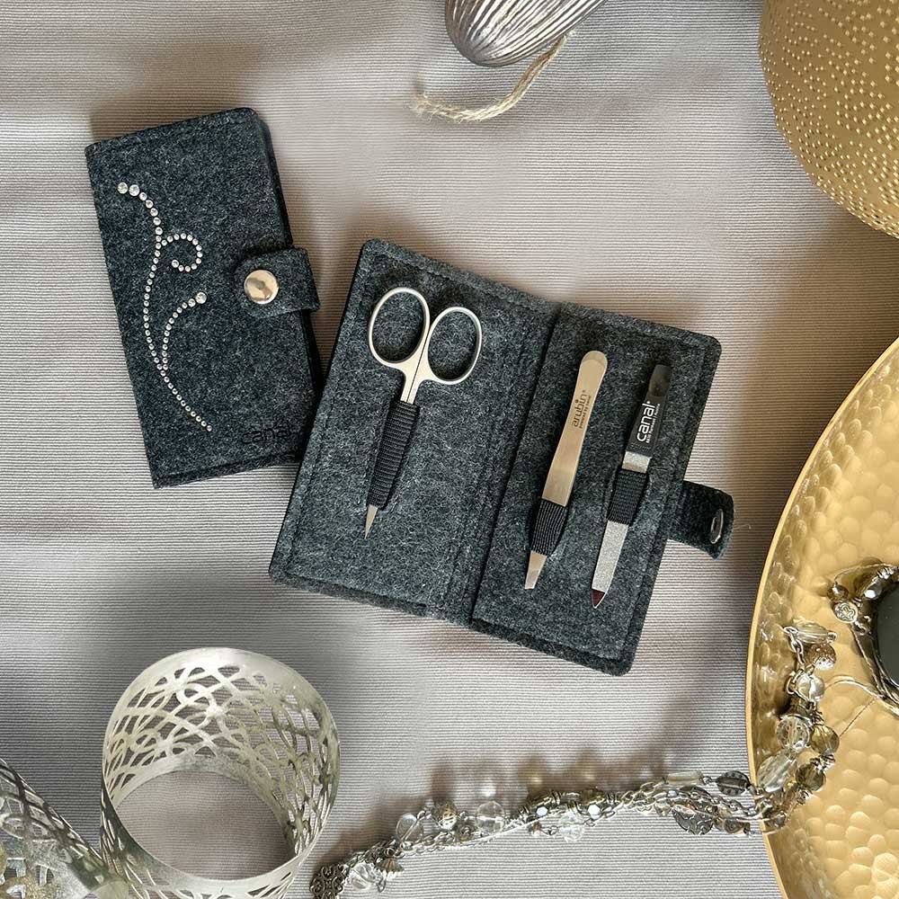 Maniküre-Etui aus Filz "Strasssteine", 3-teilig