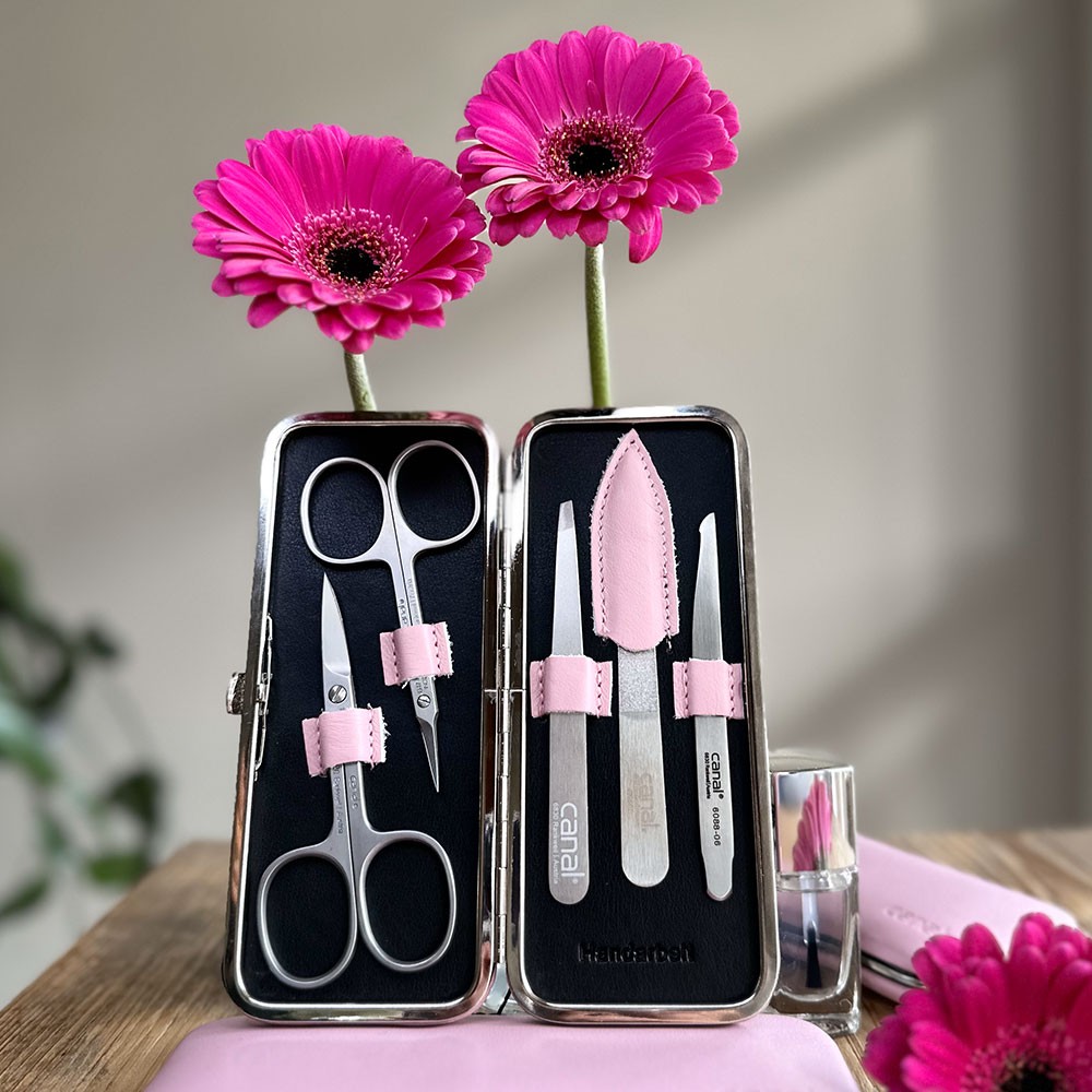 Custodia di pelle pieno fiore, rosa, 5 pezzi
